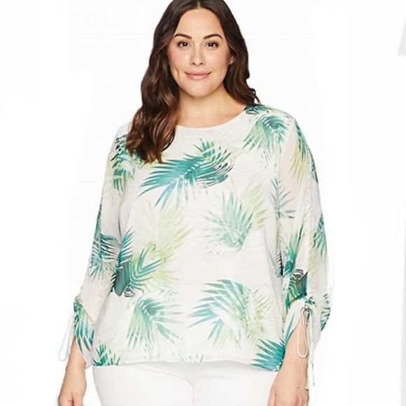 Vince Camuto Rouched Chiffon Palm Blouse - Picture 1 of 6